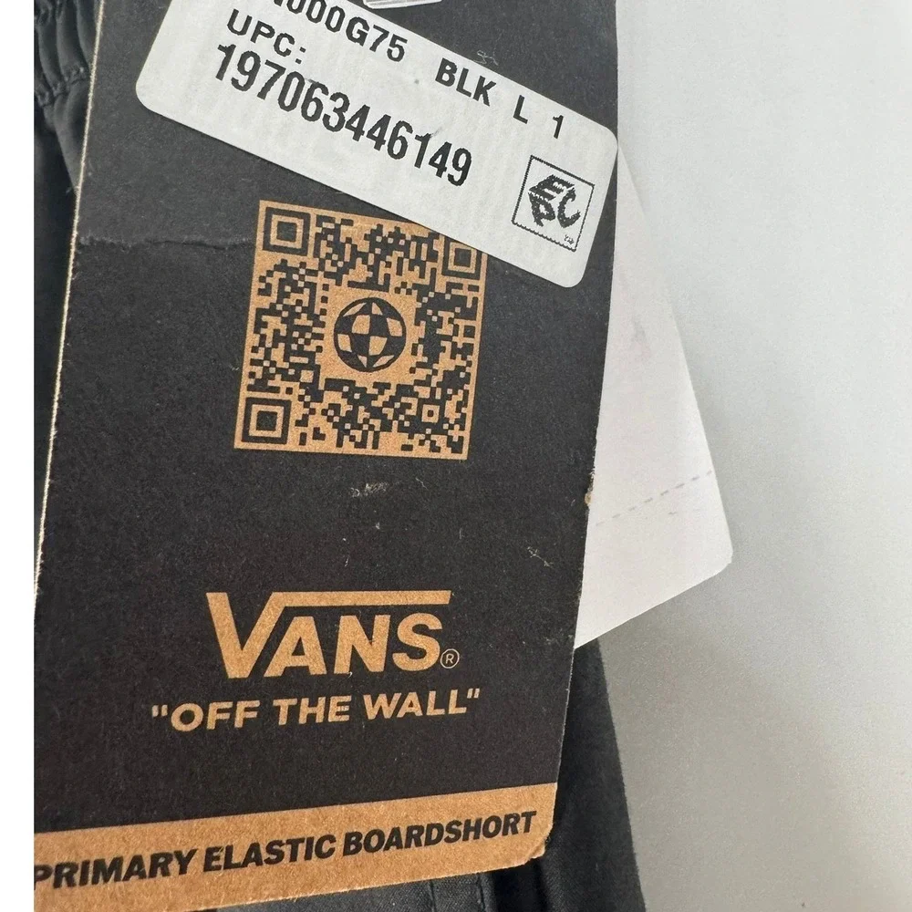 Vans Mens Primary Solid Elastic Boardshorts Black Relaxed Fit Size Large NWT